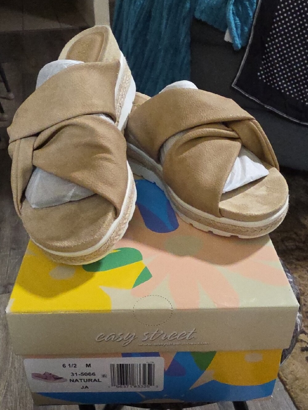 easy street Tan Crossover Platform Slide Sandals